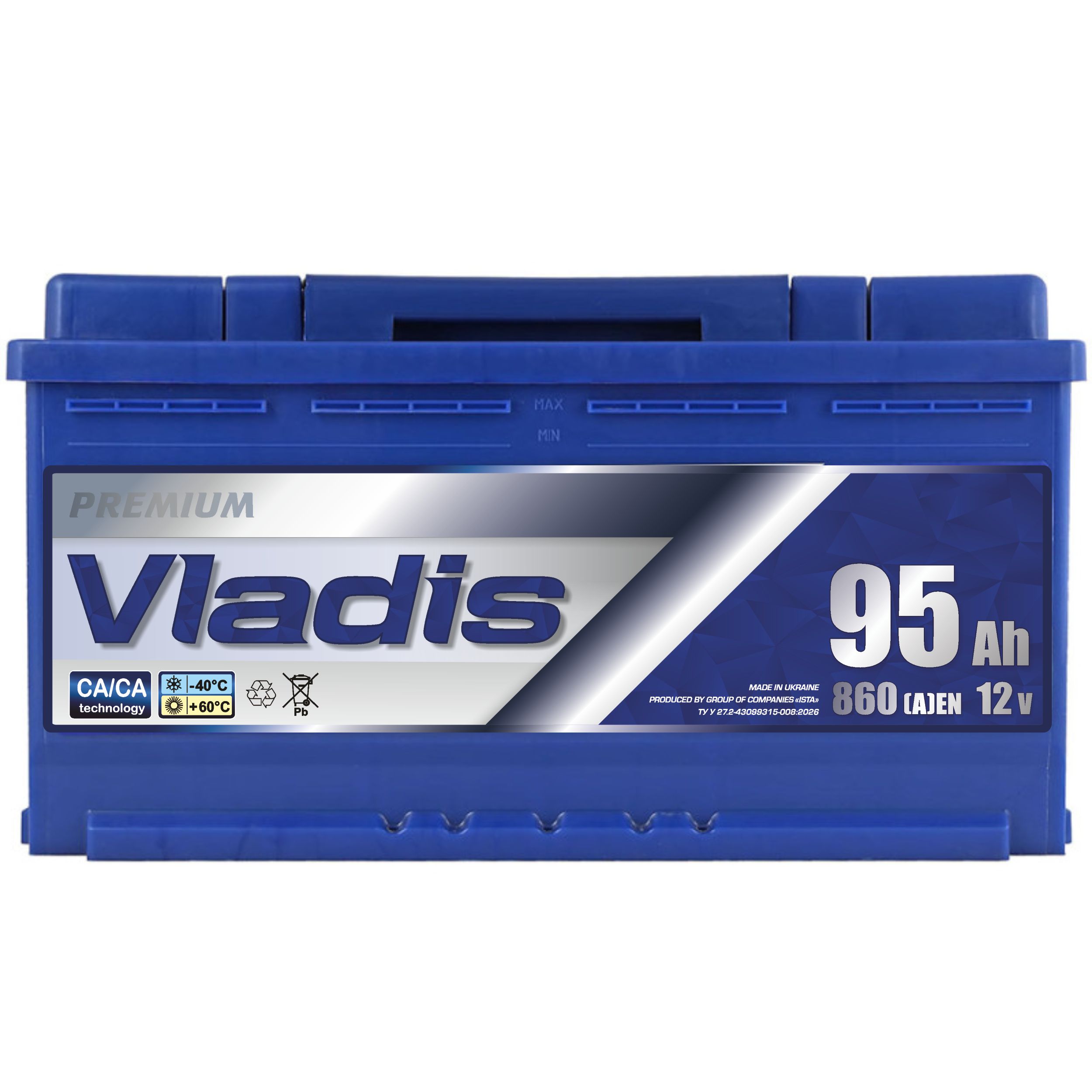 Акумулятор VLADIS PREMIUM 6СТ - 95Аh, 860A, плюс справа (R+), 352x175x190мм
